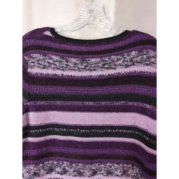 Valerie Stevens Size XL Purple Striped Cotton Blend Long Sleeve Sweater Retro - Picture 9 of 12